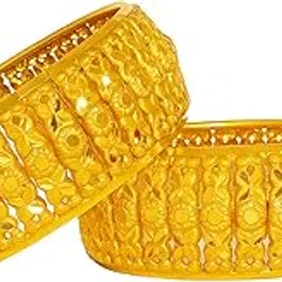 Traditional Gold-Plated Wedding Bangles, Wide Filigree, Set of 2-image-36