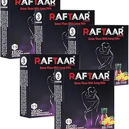 RAFTAAR Ultra Thin Condoms for Men | Long Lasting Performance | Premium Latex | Dotted & Ribbed Texture (Pack Of 5, Mix Fruit)-picture-58