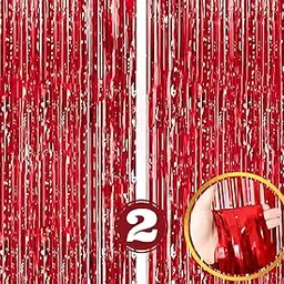 Red Foil Curtains for Birthday Decoration items Pack of 2 Baby shower Anniversary, Marriage, Bachelorette Party celebration theme-picture-59