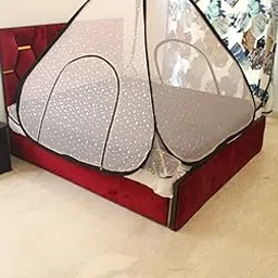 Naseer Emporium Double Bed Mosquito Net (Foldable) with 40 GSM Premium net. 2 Gates Heavy Chain and Lock, 8MM PVC Coated Steel Rod with 5 Thread Interlocking (in and Out) 7x7 (Peach Star)-picture-45