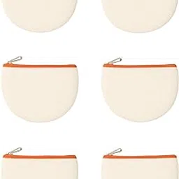 vantagekart Beige Canvas Half Coin Pouch – Pack of 6 with Orange Zipper | Multipurpose Organizer for Coins, AirPods, Earbuds, Jewellery, Cosmetics & Travel-picture-26