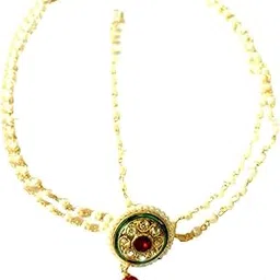 nikyanka Traditional Rajasthani golden white and pink stone Maang Tikka for Womens and Girls-picture-47