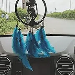 Vm Store Krishna Standing Blue Dream Catcher Hand Made for Positive Vibes, Wall Decor car Hanging Made with Acrylic Material of Feathers-picture-13