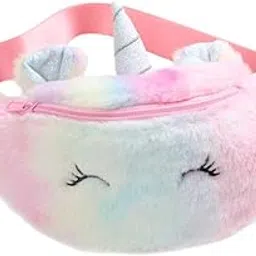�Rainbow Unicorn Plush Fuzzy Fanny Pack Waist Bag Cute Bum Bag for Kids Girls (01 Pc.) Assorted Colour-image-56