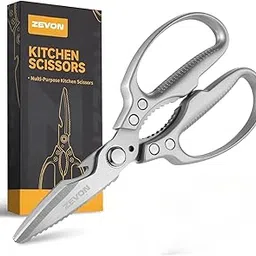 ZEVON® Kitchen Scissors, Multi-Purpose Kitchen Shears, Heavy Duty Dishwasher Safe Food Scissors, Non Slip Stainless Steel Sharp Cooking Scissors for Kitchen, Chicken, Poultry, Fish, Meat, Herbs-Sliver-image-88