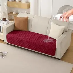 Hokipo Quilted Waterproof Sofa Cover Mats For L Shape And 1/2/3 Seater Sofa. Make Your Own Sofa Cover Set, Mat Length 81(D) X 110(L) Cm, Maroon (Ar-4965-W3) - Polyester-picture-27