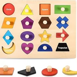 BeFunky Montessori Toy Wooden Shape Peg Puzzle, Fine Motor Color Matching Sorting Board, Early Learning Educational Activity Toy Gift for Preschool Toddler Baby 2 3 4 5 Years Old image 1