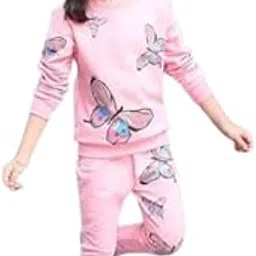 Kids Girls Cotton Blend Full Sleevess Butterfly Printed Top & Bottom Set-picture-41