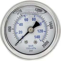 PIC Gauge 202L-158O 1.5" Dial, 0/2000 psi Range, 1/8" Male NPT Connection Size, Center Back Mount Glycerine Filled Pressure Gauge with a Stainless Steel Case, Brass Internals, Stainless Steel Bezel, and Polycarbonate Lens-image-53