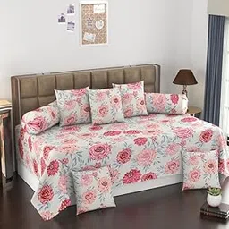 MANIQATEX 180 TC Diwan Set 8 Pcs | Pure Cotton | Designer Printed Diwan Set (1 Single Bedsheet, 2 Bolster Covers & 5 Cushion Covers)(MULTI-01)-image-85