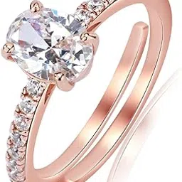 miss jo 92.5 Sterling Silver Opulent Oval Solitaire Ring, Adjustable Engagement Ring, Elegant Whites Collection, Gift for Women, BIS Hallmarked -Rose Gold Polish-Adjustable-picture-16