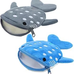 2pcs Purse for Kids Girls, Whale Shark Coin Purse Keychain,Cute Plush Change Purse with Zipper Keychain,Kawaii Handmade Coin Pouches for Women-image-4