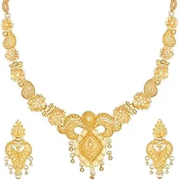 shining diva fashion Latest Choker Design Necklace Set For Women Traditional One Gram Gold Plated Jewellery Set for Women (Golden) (11537s)-picture-31