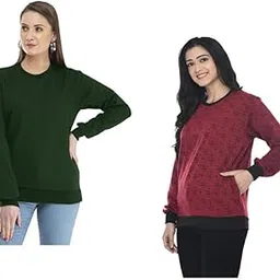 indiweaves Women Fleece Warm Solid and Printed Sweatshirts for Winters [Pack of 2] Multicolor 56-picture-47