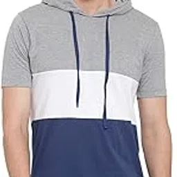 kalt Men's Half Sleeves Broad Striped Cotton Blend Hoodie(Black::White::Light Grey)-picture-10