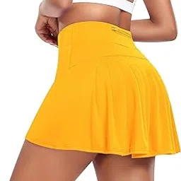 Women's Tennis Skirt with Pockets Active Athletic Skorts Golf Running Sports Skirts with Shorts (Yellow, X-Small)-image-0