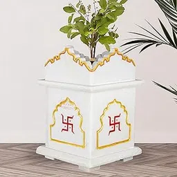 Marble Mini Tulsi Pot | Tulsi Planter | Gardening Tulsi Planter | White Marble - 10x7x7 inch, Approx. [HxLxW]-picture-22