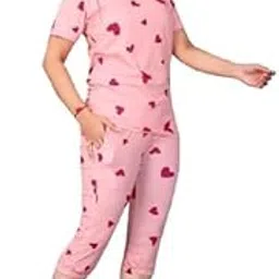 Trendy Women’s, Girl's Tie-Dye Printed Night Suit Set with Half Sleeve Round Neck Top and Comfortable Capri Bottoms forr, Sleepwear and Daily Relaxation(Multicolour)-image-22
