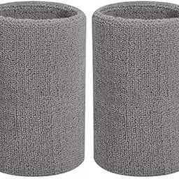 NAVRANG Athletic Wristbands, White Cotton Terry Cloth Sweat Bands, for Sports, Workout, Tennis, Gymnastics, Baseball, Basketball, Football, Gym Exercise 3 inches (Gray) Pack of 2-image-16