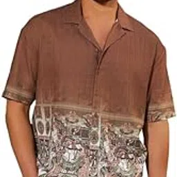campus sutra Men's Oversized Shirt for Casual Wear | Cuban Collar | Short Regular Sleeves | Button Closure | Oversized Shirt Crafted with Comfort Fit for Everyday Wear-picture-11