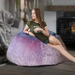 Deeku Art, New Rainbow Color Fur Bean Bag Chair Without Bean (only Cover) for Home and Office XXXL (Rainbow) image 1