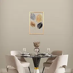 Amazon Brand - Solimo Gold Metal Wall Art Decor for Living Room | Elegant Iron Wall Hanging | Sturdy Iron | Wall Hanging | Wall Décor | Easy Installation | 42 x 28 cm | Set of 1-image-56