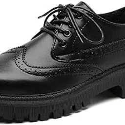 iuy Womens Vintage Oxford Shoes Platform Lace-up Round Toe Patent Leather Brogues Casual Oxfords for Girls Ladies Women-picture-45