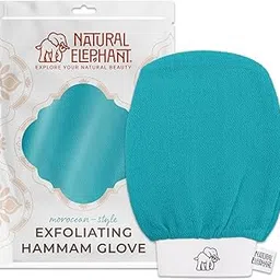 Natural Elephant Exfoliating Hammam Glove - Face and Body Exfoliator Mitt Teal Waves-picture-42