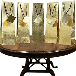 Wine Bag. Pack of 5 with Message Card. Different Textured Gold Foil Designs. 14 x 4 x 4 inch. Perfect for Parties, Festivals, Housewarming, Corporate Gifting & Anniversary.-picture-58
