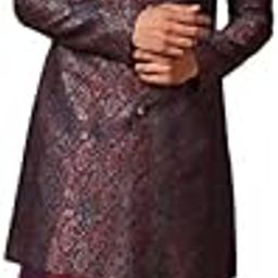 kisah Men's Indo-Western Kurta Sherwani Dhoti Set, Multi Cotton Blend, Jacquard Regular Fit Mandarin Collar Long Sleeves-picture-22