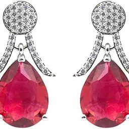 zeello Elegant CzDrop Earrings with Red Teardrop Gemstone Pave Design, Formal Wear-picture-40