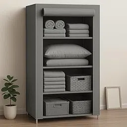 OBBO 4-Layer Single Rack Wardrobe – Portable Cloth Storage Organizer with Cover | Foldable Fabric Closet with Steel Frame | Compact Storage for Clothes, Toys, Books & Accessories-picture-10