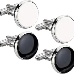 vama FASHIONS Silver Plated Black & White Combo Cufflinks Formal Wedding Shirt Blazer Suit Cuff Links For Men-picture-10