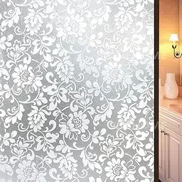 ONEHOME Vinyl Frosted Window Self Adhesive Privacy Glass Film for Window Glass Office| Decorative Window Sticker Wallpaper Vinyl Sheet for Glass Door, Bathroom, Home, Window (White Flowers, 16x48)-picture-13