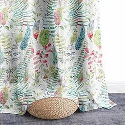 Story@Home Sheer Curtains 7 Feet Long Set of 1 | Leaf Printed | Semi Transparent Curtain | Net Curtains | Door Curtain for Living Room | (118 x 215 cm, White & Green) | Perfect for Home Decor-picture-11