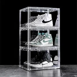 KEEKOS Shoe Organizer Boxes Black Plastic Stackable Shoe Storage Bins For Closetshoe Holder Sneaker Display Case 20 X 20 X 3 cm-image-7