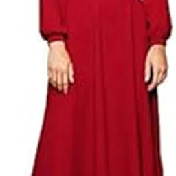 missfiga Puff Sleeve Midi Skater Dress for Women's (Red)-picture-38