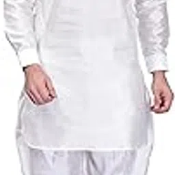 PRINTINDIA Mens Silk Blend Solid Kurta And Harem Salwar Pants, White-image-6