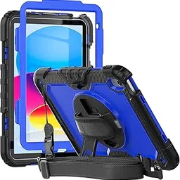 Herize Case for iPad 10th Generation 10.9 Inch with Screen Protector | 3 Layer Shockproof Rugged Durable Rubber Protective Case W/ Rotating Stand Hand Strap Shoulder Strap for iPad A2757/A2777-picture-36