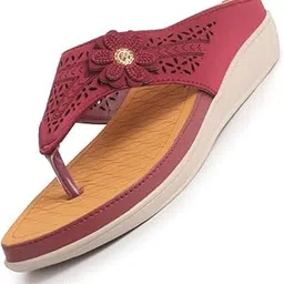 fausto Women Laser cut Bloom Embellished Orthopedic Slip-On Wedge Sandals | Casual Slippers | Summer Flip-Flops with Arch Support For Daily Use-picture-15