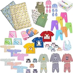 Toddylon Baby Essentials Gift Set | Baby Shower Gift Hamper | Baby Clothing Gift Combo of 52 Items (0-6 Months)-picture-30