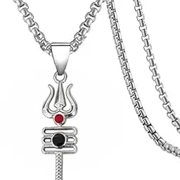 glamshell Unisex Style Religious Lord Shiv Mahadev Trishul Grey Stainless Steel Pendant Necklace Chain For Men and Women 22inch-picture-12
