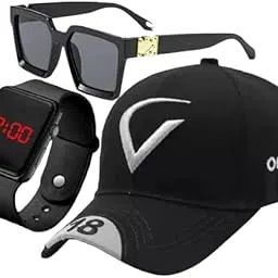 GIFFEMANS Latest Baseball Cotton Summer Fashion Cap for Sports, Cricket, Adjustable Buckle Casual Caps|Black Sunglasses and Multi Function Digital Sports Watch for Men's and Women's Combo Pack of 3-picture-47