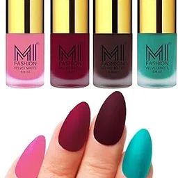 MI FASHION Velvet High Finish Matte Nail Polish Combo Set Radiant Nails 9.9ml Each Baby Pink, Mauve, Wine, Sky Blue (Pack Of-4)-picture-23