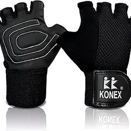 KONEX Gym Gloves for Men and Women | Ideal for Professional Weightlifting, Fitness Training, Workout, Bike Riding, Cycling, and Other Sports Activities (Black, Large)-image-0