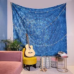 Craft Trade Tapestry for Bedroom Aeshtetic Psychedelic Bedspread Wall Hanging Cotton Bedsheet Wall Art Living Room Home Decoration - Blue - 84x90 Inches-picture-23