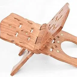 100% Pure Sheesham Wood Holy Book Stand, Premium Hand Carved Rehal with Stars, 33 cm x 15 cm, Traditional Design-image-47