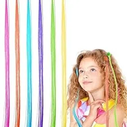 WEXUS Hair Extensions For Women Colourful Kid Hair Stylish Claw Clips Trendy Hair Streaks Braided kids Hair extensions with Clip Hair Strips For Girls Children Straight Colorful Extension, 6 PC. (Pack Of 1)-picture-56