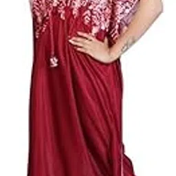 phkmall Women's Floral Printed Kaftan Nightgown – Soft & Comfortable Full Length Sleepwear – Maroon & White.-picture-21