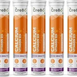 Cre8o Calcium Vitamin D3 Effervescent Tablets Orange Flavour with Zinc and Magnesium Supports Bone Strength Flexibility and Daily Wellness Supplement for Men and Women Pack of 5-picture-12